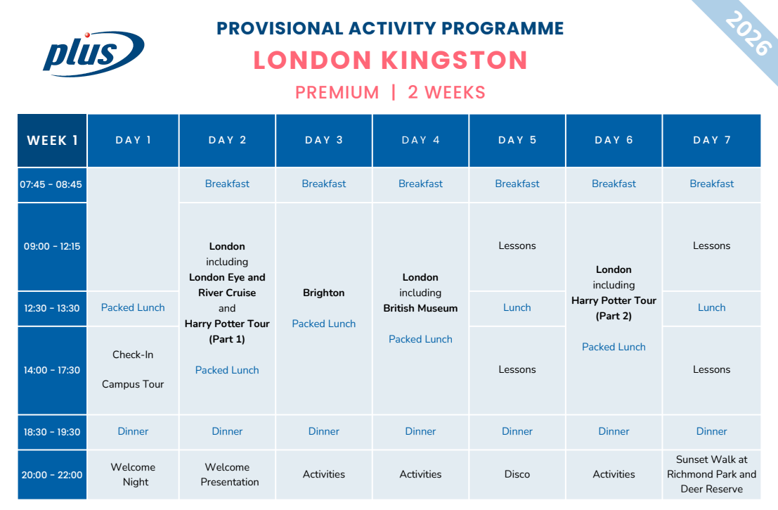 Ljetna škola engleskog jezika Plus – London Kingston, 13-17 god., 11.7.-25.7.2026.