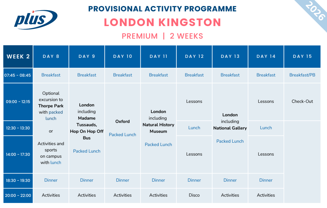 Ljetna škola engleskog jezika Plus – London Kingston, 13-17 god., 11.7.-25.7.2026.